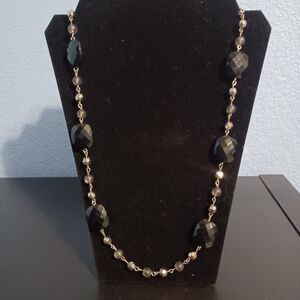 Silver-Toned Chain with Black, Silver, Gray Beads, 32"
